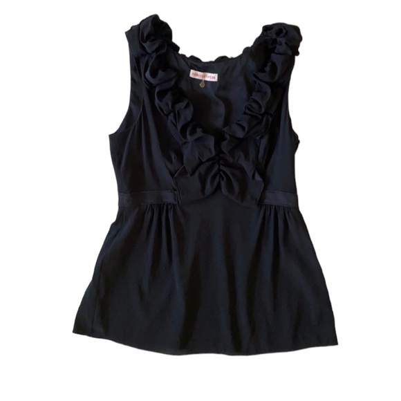 Rebecca Taylor Tops - Rebecca Taylor Black Stretch Silk Ruffle Trim Sleeveless Top
